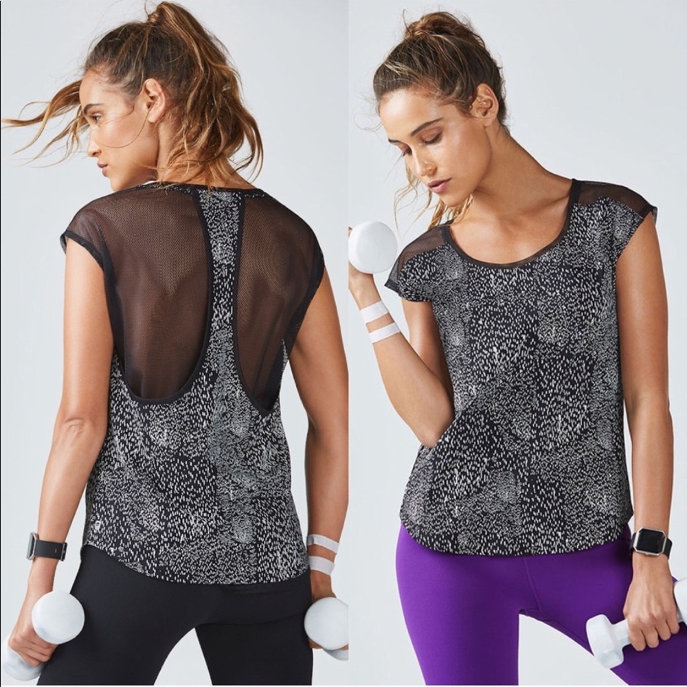Fabletics Printed Vanessa Top Black White Mesh